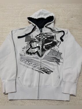 Vintage Y2K Fox Sasquatch Hoodie Racing Grunge AOP Full Zip Skater Men's M